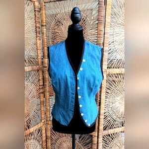 Vintage British Khaki Blue Denim Vest_S